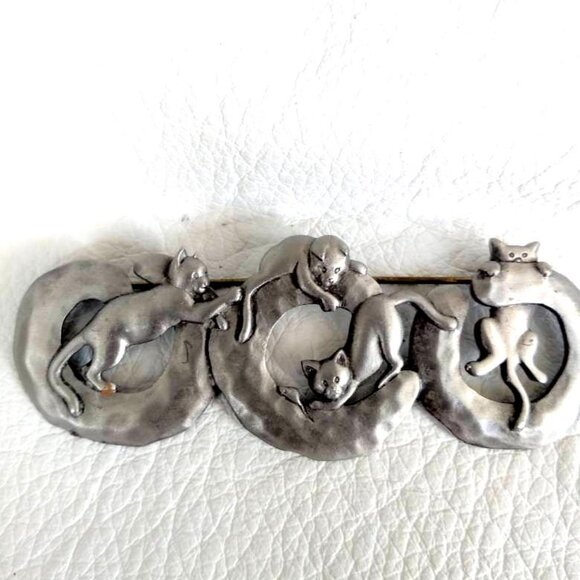 JJ Jonette Pewter Cats Pin Set Antique Pinback Retro Vintage gift pet mom dad - Picture 4 of 8